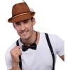 imageSpooktacular Creations Oktoberfest Hats 2 PCS German Oktoberfest Costume Accessories Set Green Gray Felt Fedora Retro Hats for Adults Bavarian Alpine Halloween Dress Up RolePlay PartyGreenbrown
