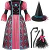 imageSpooktacular Creations Witch Costume for Girls Halloween Dress with Broom Kids Moon Shimmer Witch Set for Wizard Role PlayPink