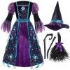 imageSpooktacular Creations Witch Costume for Girls Halloween Dress with Broom Kids Moon Shimmer Witch Set for Wizard Role PlayPurple