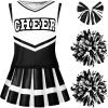 imageSpooktacular Creations Girl Cheerleader Costume Halloween Cute Cheer Uniform Outfit with Accessories for Dress Up PartiesBlack White