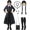 imageSpooktacular Creations Girls Halloween Black Costume Black Floral Print Dress with Wig and Stocks for Kids Halloween Dress