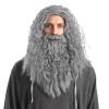 imageSpooktacular Creations Halloween Mens Grey Wizard Curly Wig with Beard Long Gray Funny Father Time Costume Accessory for Adults Cosplay Party Christmas AccessoriesGrey