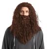 imageSpooktacular Creations Halloween Mens Grey Wizard Curly Wig with Beard Long Gray Funny Father Time Costume Accessory for Adults Cosplay Party Christmas AccessoriesBrown