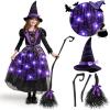 imageSpooktacular Creations Halloween Witch Costume Kids Light Up Witch Dress with Hat and Broom for Girls Toddlers Bat Outfit Set for Halloween Costumes Role Play Parties Purple 3T34 yrsPurple