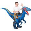 imageSpooktacular Creations Kids Halloween Raptor Inflatable Costume LED Eyes Ride Raptor Dinosaur Blow Up for Halloween PartyBlue