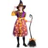imageSpooktacular Creations Light Up Polka Dots Witch Tutu Costume for Girls Toddlers Starry Witch Dress with Magic Hat and BroomPurple Orange