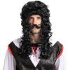 imageSpooktacular Creations Mens Black Pirate Wig with 1 Mustache Halloween Wig for Adults Cosplay Party Accessories