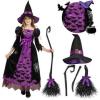 imageSpooktacular Creations Witch Costume for Girls Toddler Black Purple Dark Witch Print Dress for Kids Halloween Themed Party
