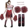 imageSpooktacular Creations Zombie Halloween Cheerleader Costume Girls Scary Cheerless Costume Kids Dead Cheerleading Outfit for Halloween Role Play Themed Parties Red White MRed White