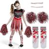 imageSpooktacular Creations Zombie Halloween Cheerleader Costume Girls Scary Cheerless Costume Kids Dead Cheerleading Outfit for Halloween Role Play Themed Parties Red White MRed Black