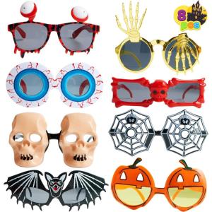 imageJOYIN 8 PCS Halloween Party Glasses for Kids Funny Fake Sunglasses with Pumpkin Eyeball Design One Size Terrifier Disguise Eyeglasses for Dress up Costume Accessories Photo Booth Props Sunglasses