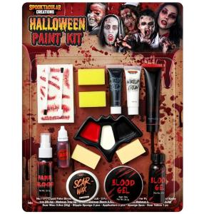 imageSpooktacular Creations 16 Pcs Halloween Family Makeup Kit Face Body Paint with Liquid Blood Gel Fake Blood and More Easy On Makeup Set for Zombie Costume Cosplay Halloween Party Supplies
