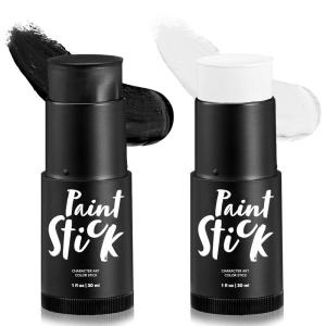 imageSpooktacular Creations 2 PCS Halloween Makeup Face Body Paint Kit Foundation Clown Makeup Eye Black Sticks Waterproof Foundation Stick Set for Adult Skeleton Dress Up Black White