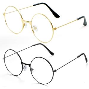 imageSpooktacular Creations 2PCS Halloween Fake Wizard glasses Old Men Wire Round Glasses Toys Costume Eyeglasses for Women Men Party Dress Up Accessories Prop