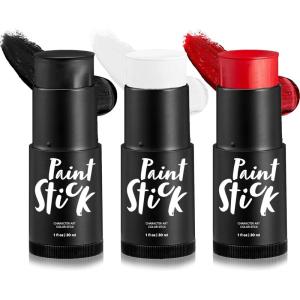 imageSpooktacular Creations 3 PCS Halloween Makeup Face Body Paint Set Foundation Makeup Waterproof Stick Kit Halloween Eye SFX Zombie Cosplay for Adult Party Dress Up Black White Red