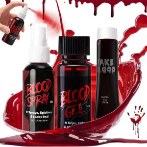 imageSpooktacular Creations 3 Packs Halloween Fake Blood Set Halloween Blood Gel Blood Spray and Vampire Blood Tube for Halloween Costume Zombie Vampire and Monster Makeup ampamp Dress Up Cosplay