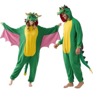 imageSpooktacular Creations Adult Dragon Pajama Plush Halloween Dragon Jumpsuit Costume with Pink Wing for Halloween Parties