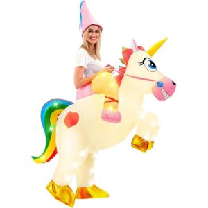 imageSpooktacular Creations Adult Inflatable Costume Riding a Lightup Unicorn Air Blowup Deluxe Ride On Halloween Costume