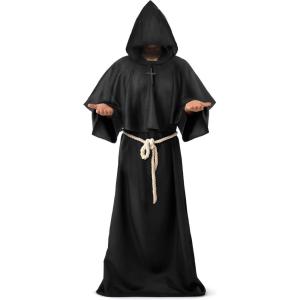imageSpooktacular Creations Adult Medieval Hooded Monk Cloak Renaissance Priest Robe Halloween CostumeBlack