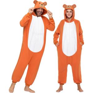 imageSpooktacular Creations Adults Unisex Pajama Bear Hooded Jumpsuit Costume with Hat ZipUp Hooded Sleepwear