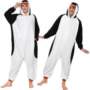 imageSpooktacular Creations Adults Unisex Pajama Penguin Hooded Jumpsuit Costume with Hat Penguin ZipUp Hooded Sleepwear