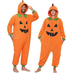 imageSpooktacular Creations Adults Unisex Pajama Pumpkin Hooded Jumpsuit Costume ZipUp Sleepwear for Halloween Cosplay Costume
