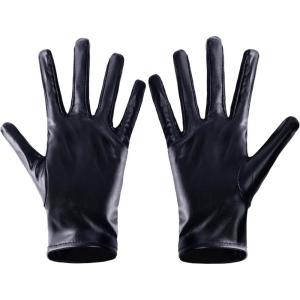 imageSpooktacular Creations Black Metallic Gloves Unisex Shiny Black Gloves for Adult Kids Halloween Costume Accessory Evening Stretch Dress Glove