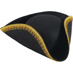 imageSpooktacular Creations Black Pirate Hat Colonial Tricorn Hat with Gold Trimming for Adults Halloween Renaissance Costume Accessory for Revolutionary War RolePlay Party