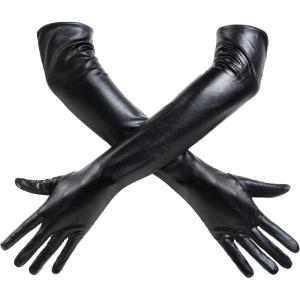 imageSpooktacular Creations Black Wet Look Long Gloves Faux Patent Leather Dress Gloves for Women Halloween Costume Accessory Evening Opera Party Cosplay Photoshoot