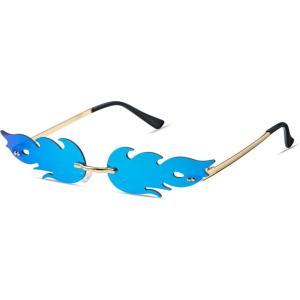 imageSpooktacular Creations Blue Flame Glasses Rimless Blue Fire Glasses Halloween Fire Sunglasses for All Flame Sunglasses for Halloween Costumes Devil AccessoriesBlue