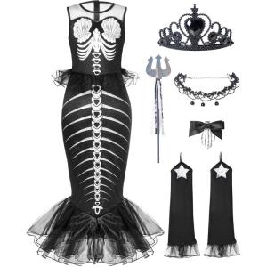 imageSpooktacular Creations Child Girl Mermaid Skeleton costume Mermeid Costume for Girls Halloween Dress Up Parties