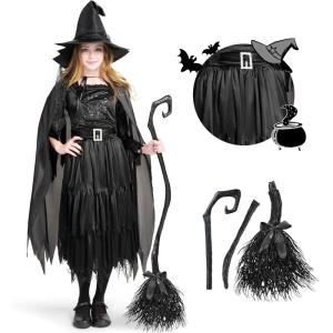 imageSpooktacular Creations Classic Kids Witch Costume Toddler Gothic Sorceress Black Witch Dress with Broom and Hat for Girls Halloween Themed Parties MLarge1012 yrs