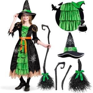 imageSpooktacular Creations Fairytale Witch Cute Witch Costume Deluxe Set with Broom for GirlsGreen