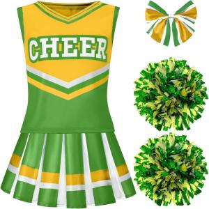 imageSpooktacular Creations Girl Cheerleader Costume Halloween Cute Cheer Uniform Outfit with Accessories for Dress Up PartiesYellow Green