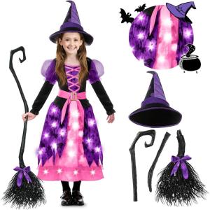 imageSpooktacular Creations Girls Light Up Bat Witch Tutu Costume Toddlers Dress with Hat Broom for Kids Halloween Themed PartiesPink