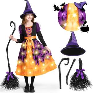 imageSpooktacular Creations Girls Light Up Bat Witch Tutu Costume Toddlers Dress with Hat Broom for Kids Halloween Themed PartiesPurple