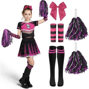 imageSpooktacular Creations Halloween Cheerleader Costume Girls Bad Spirit Costume for Kids Skull Scary Outfit with AccessoriesBlack Rosy