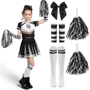 imageSpooktacular Creations Halloween Cheerleader Costume Girls Bad Spirit Costume for Kids Skull Scary Outfit with AccessoriesBlack White