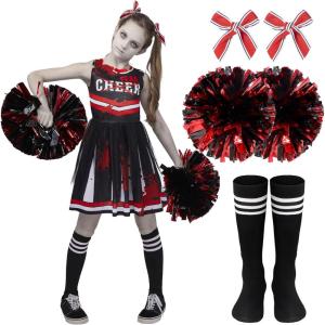 imageSpooktacular Creations Halloween Cheerleader Costume for Girls Kids Zombie Cheerleader Outfit Dead Fearleader DressRed Black