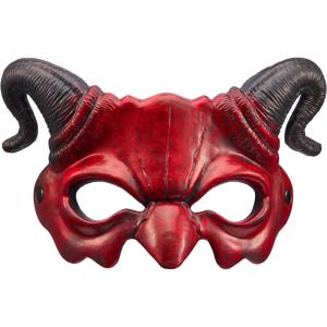 imageSpooktacular Creations Halloween Demon Mask Scary Red Ram Horn Devil and Half Face Masquerade Foam Mask for Adults Kids Halloween Cosplay Costume Accessories Party Dress Up