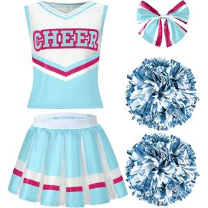 imageSpooktacular Creations Halloween Girl Cheerleader Costume Cheer Uniform Set Cheerleading Outfit for Halloween DressUp PartyLight Blue