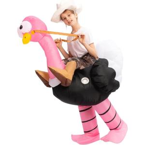 imageSpooktacular Creations Halloween Inflatable Costume Kids Riding an Ostrich Blowup Costume Hat Girls Pink Inflatable Suit