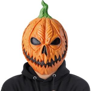 imageSpooktacular Creations Halloween Pumpkin Head Mask Scary Pumpkin Heads for Photoshoot Creepy Face Latex Mask for Kids Boys Girls Adult Halloween Cosplay Costume Accessories Novelty Masquerade Party