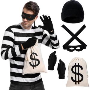 imageSpooktacular Creations Halloween Robber Costume Men Unisex Thief TShirt Set Halloween Costumes for Men