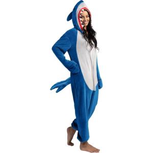 imageSpooktacular Creations Halloween Shark Pajama Adult Shark Costume One Piece Jumpsuit Marine Pajama for Halloween Dress UpBlue