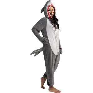 imageSpooktacular Creations Halloween Shark Pajama Adult Shark Costume One Piece Jumpsuit Marine Pajama for Halloween Dress UpGray