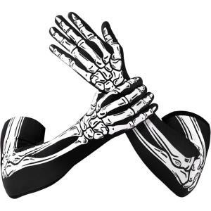 imageSpooktacular Creations Halloween Skeleton Arm Length Gloves for Adult Bone Skull Gloves for Women Men for Halloween Cosplay Parties