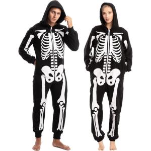 imageSpooktacular Creations Halloween Skeleton Pajama Unisex Skeleton Costume Jumpsuit Pajama for Adult Halloween Themed Parties