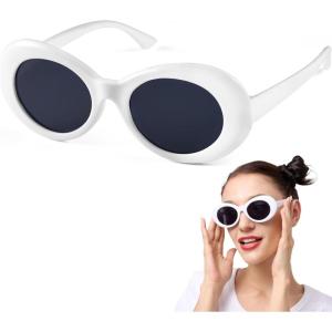 imageSpooktacular Creations Halloween White Circular Sunglasses Oval Goggles Glasses Round Lens Goggle Eyewear Vintage glasses for Kids Men Women Halloween Party Costume Accessory