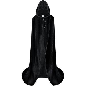imageSpooktacular Creations Halloween Women Hooded Cape Long Hooded Black Cape Adult Velvet Cloak Women for Halloween PartyBlack